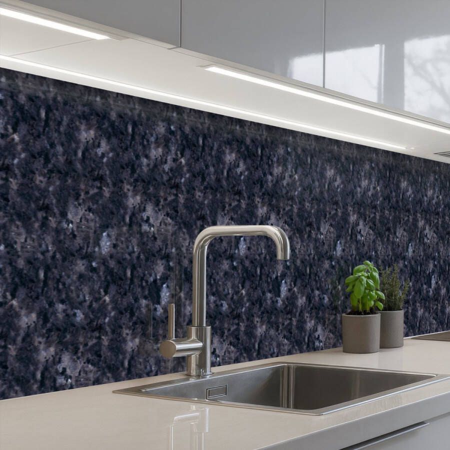 KitchenYeah Keuken achterwand 500x60 cm Spatscherm zelfklevend Grijs Zwart Patroon Muurbeschermer Spatwand fornuis