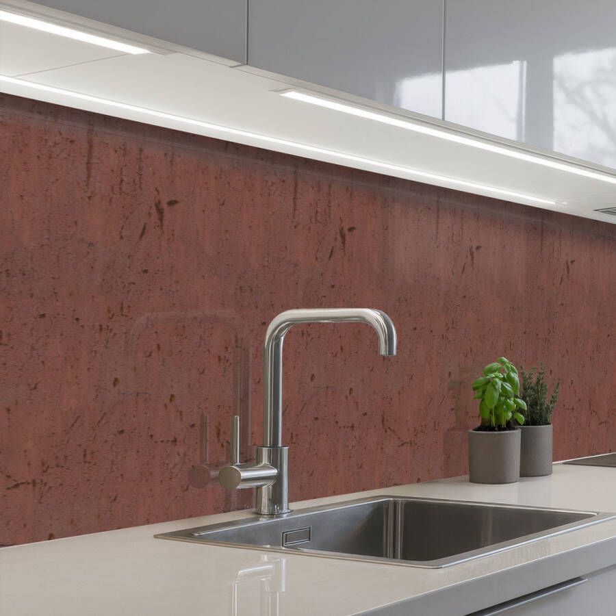 KitchenYeah Keuken achterwand 500x60 cm Spatscherm zelfklevend Roest Rood Muur Muurbeschermer Spatwand fornuis