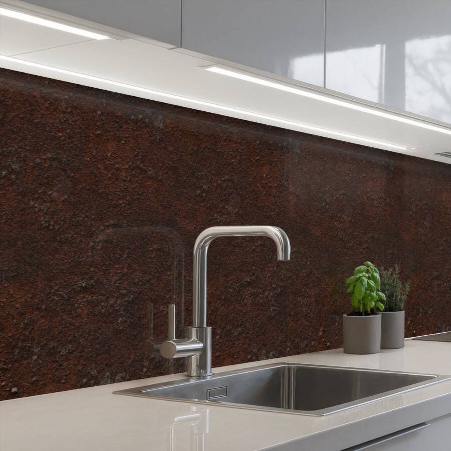KitchenYeah Keuken achterwand 500x80 cm Spatscherm zelfklevend Donkerbruin Muur Roest print Muurbeschermer Spatwand fornuis