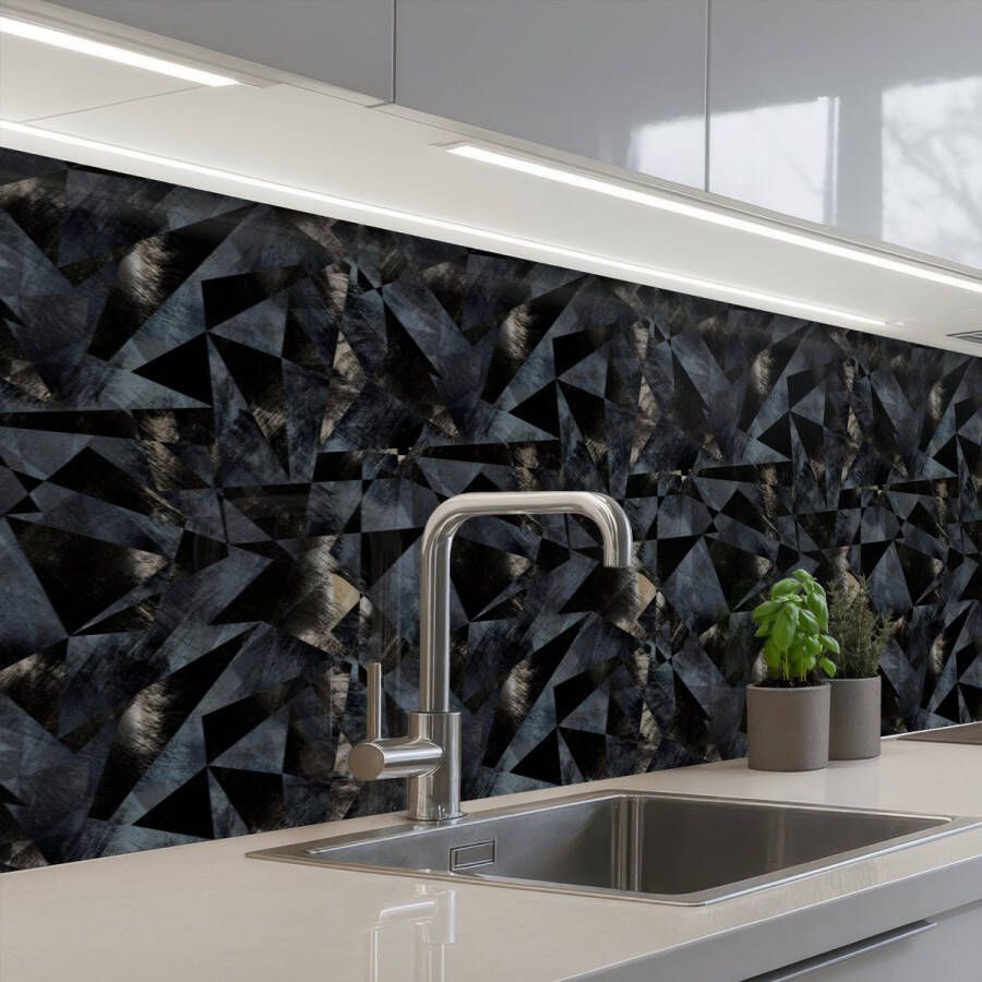 KitchenYeah Keuken achterwand 500x80 cm Spatscherm zelfklevend Driehoeken Abstract Donker Muurbeschermer Spatwand fornuis