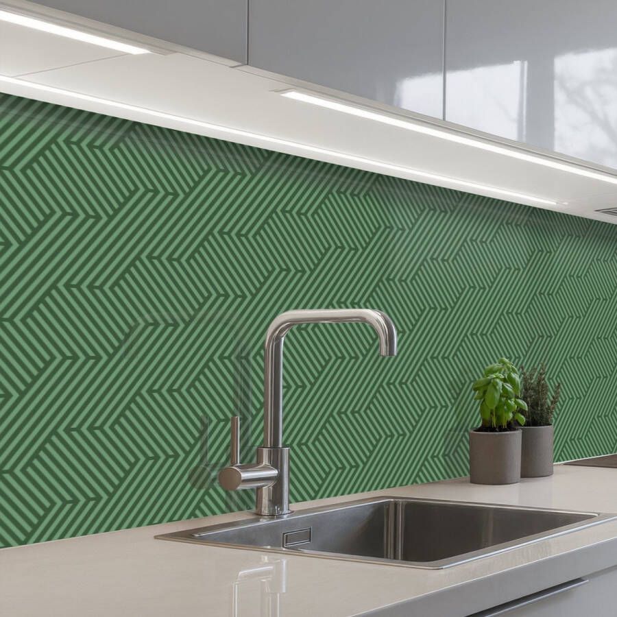 KitchenYeah Keuken achterwand 500x80 cm Spatscherm zelfklevend Groen Strepen Patroon Muurbeschermer Spatwand fornuis