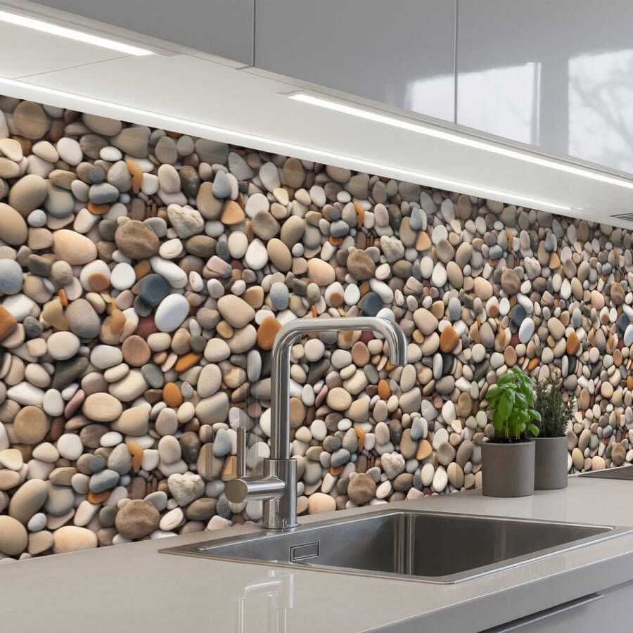 KitchenYeah Keuken achterwand 500x80 cm Spatscherm zelfklevend Matte Lichte Stenen Muurbeschermer Spatwand fornuis