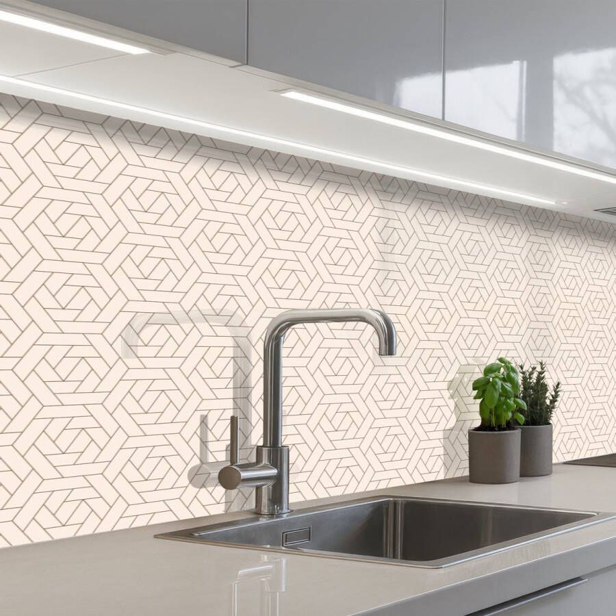 KitchenYeah Keuken achterwand 500x80 cm Spatscherm zelfklevend Patroon Beige Lijnen Bruin Muurbeschermer Spatwand fornuis