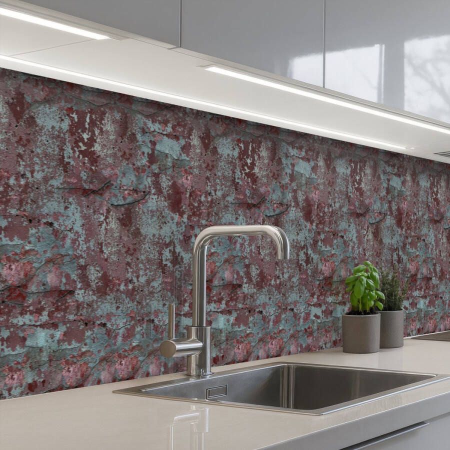 KitchenYeah Keuken achterwand 500x80 cm Spatscherm zelfklevend Roest Blauwe Rode Vlekken Muurbeschermer Spatwand fornuis