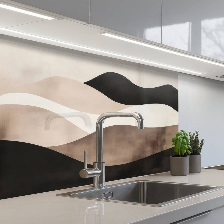 KitchenYeah Keuken achterwand 80x60 cm Spatscherm zelfklevend Abstract Landschap Golven Crèmekleur Muurbeschermer Spatwand fornuis