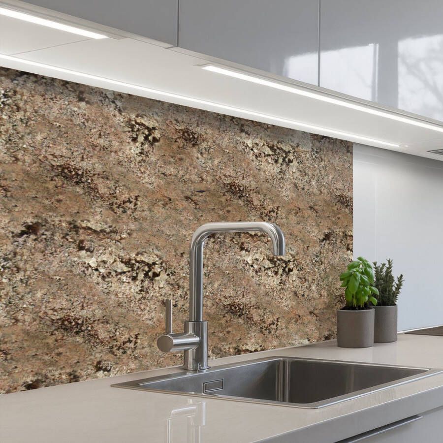 KitchenYeah Keuken achterwand 80x60 cm Spatscherm zelfklevend Beige Graniet print Ruw Muurbeschermer Spatwand fornuis