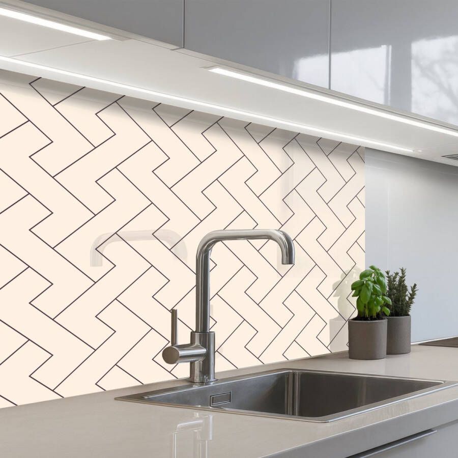 KitchenYeah Keuken achterwand 80x60 cm Spatscherm zelfklevend Beige Zigzag Patroon Muurbeschermer Spatwand fornuis