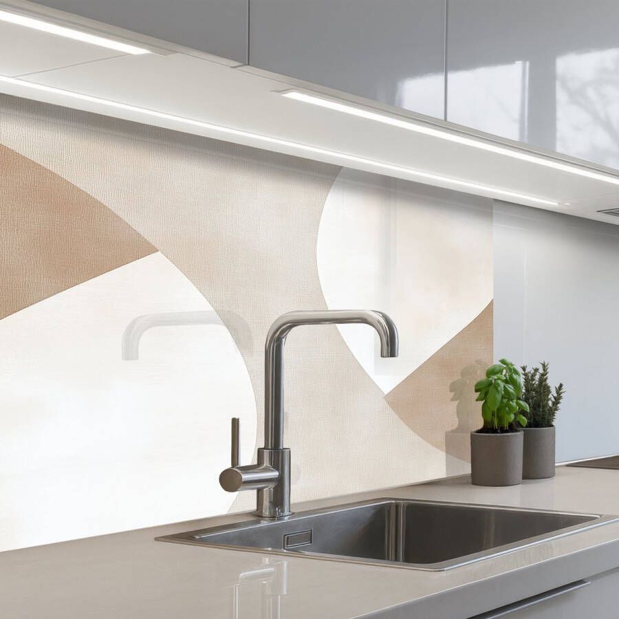 KitchenYeah Keuken achterwand 80x60 cm Spatscherm zelfklevend Bruin Japandi Abstract Muurbeschermer Spatwand fornuis