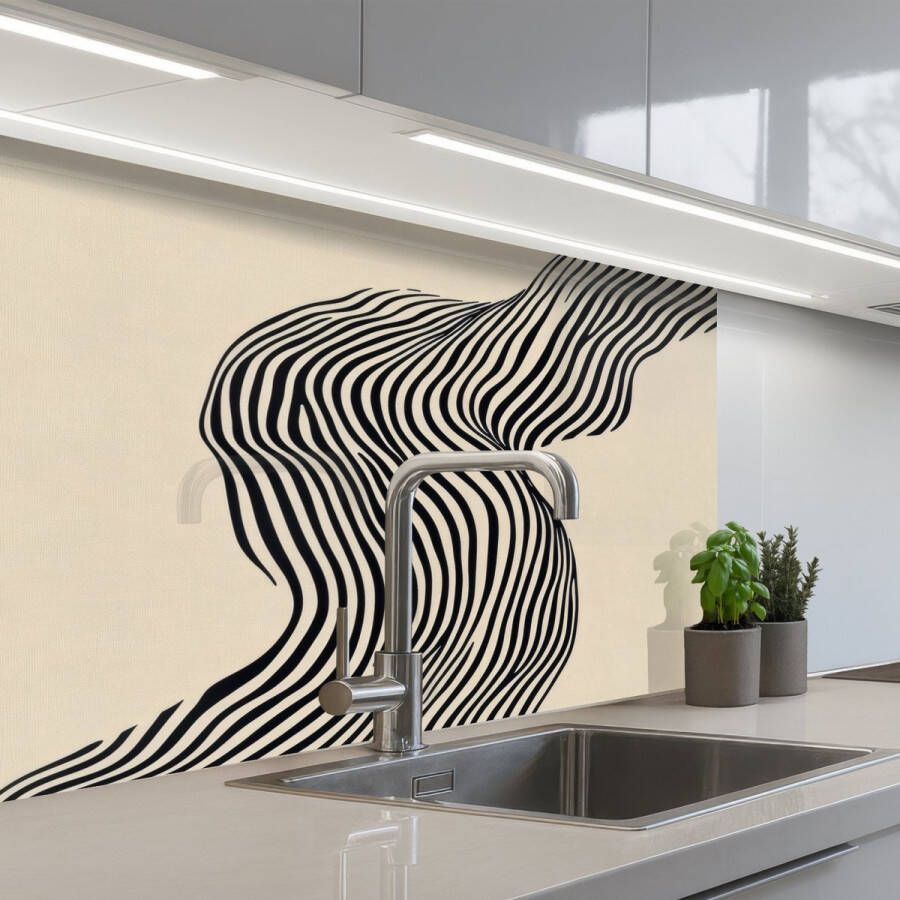 KitchenYeah Keuken achterwand 80x60 cm Spatscherm zelfklevend Golvend Lijnen Abstract Silhouet Muurbeschermer Spatwand fornuis