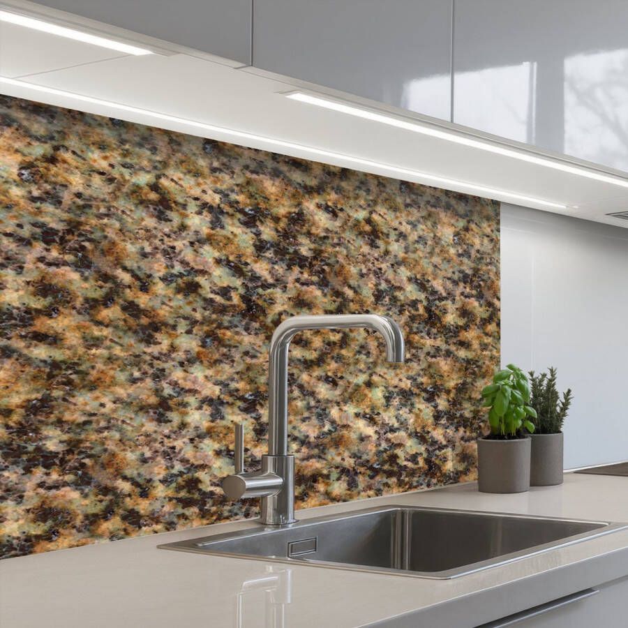 KitchenYeah Keuken achterwand 80x60 cm Spatscherm zelfklevend Graniet Kleur Bruin Muurbeschermer Spatwand fornuis