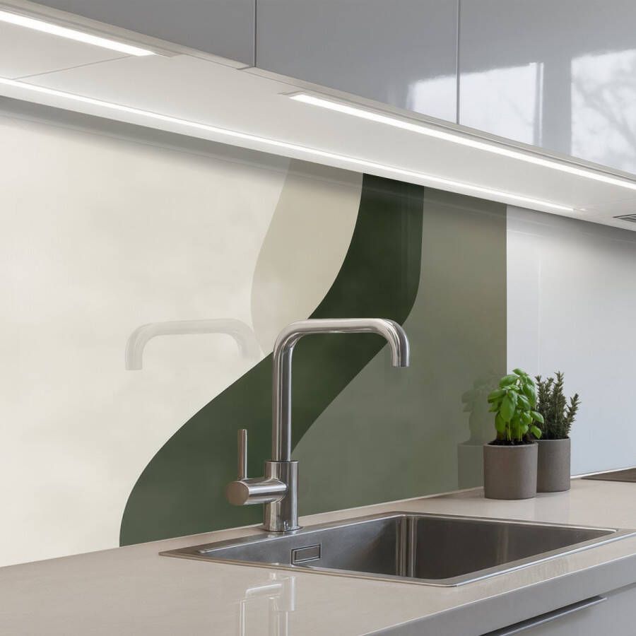 KitchenYeah Keuken achterwand 80x60 cm Spatscherm zelfklevend Japandi Groen Abstract Modern Muurbeschermer Spatwand fornuis