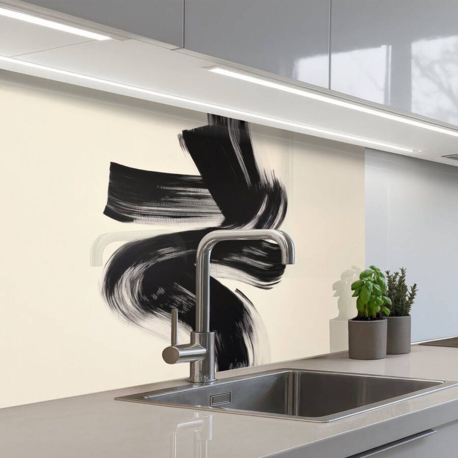 KitchenYeah Keuken achterwand 80x60 cm Spatscherm zelfklevend Strepen Zwart Abstract Muurbeschermer Spatwand fornuis