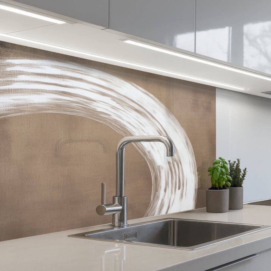 KitchenYeah Keuken achterwand 80x60 cm Spatscherm zelfklevend Verf Bruin Japandi Muurbeschermer Spatwand fornuis