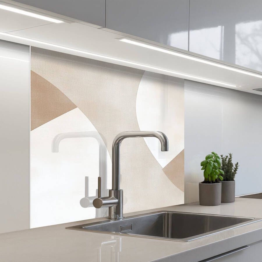 KitchenYeah Keuken achterwand 80x80 cm Spatscherm zelfklevend Bruin Japandi Abstract Muurbeschermer Spatwand fornuis