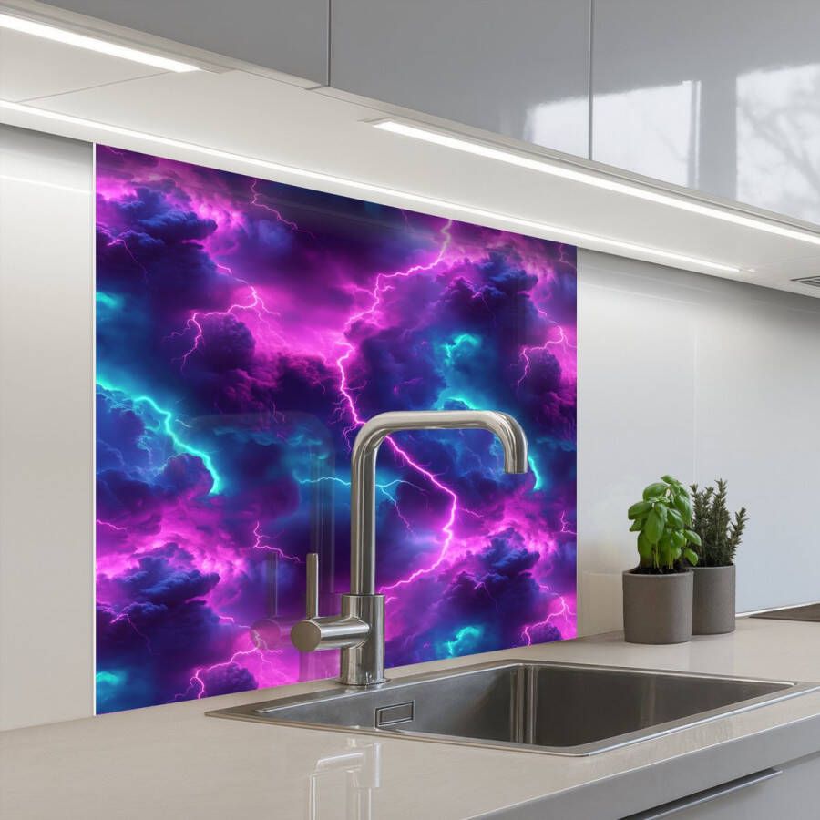 KitchenYeah Keuken achterwand 80x80 cm Spatscherm zelfklevend Elektrisch Neon Lucht Muurbeschermer Spatwand fornuis