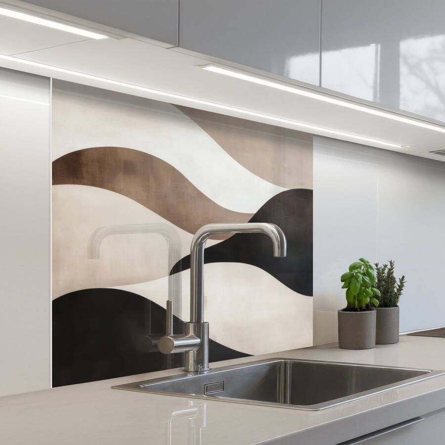 KitchenYeah Keuken achterwand 80x80 cm Spatscherm zelfklevend Golven Abstract Beige Muurbeschermer Spatwand fornuis