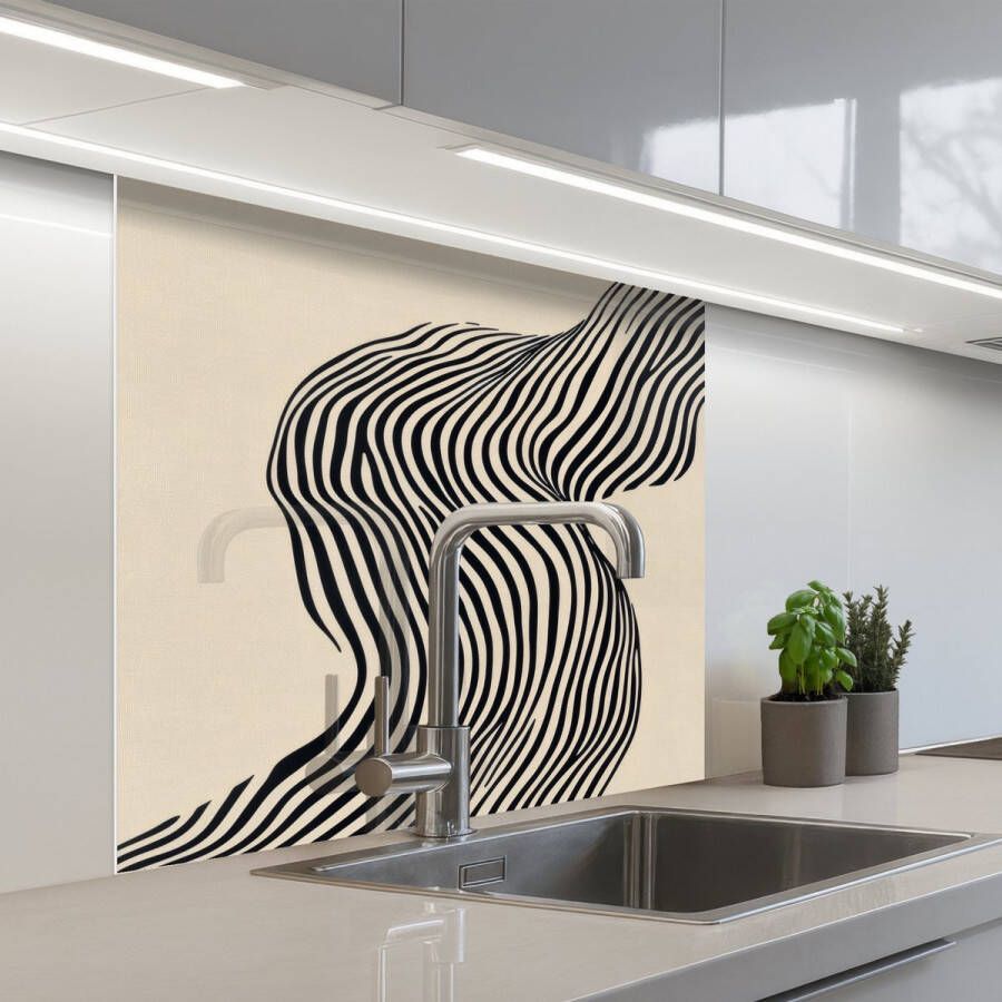 KitchenYeah Keuken achterwand 80x80 cm Spatscherm zelfklevend Golvend Lijnen Abstract Silhouet Muurbeschermer Spatwand fornuis