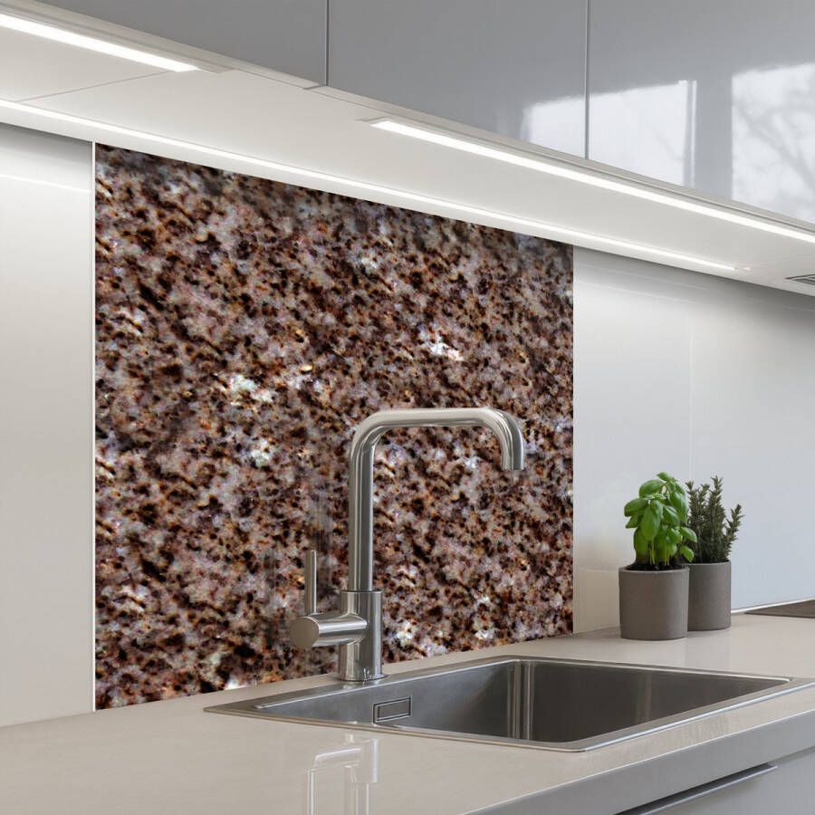 KitchenYeah Keuken achterwand 80x80 cm Spatscherm zelfklevend Graniet Bruin Structuur Muurbeschermer Spatwand fornuis