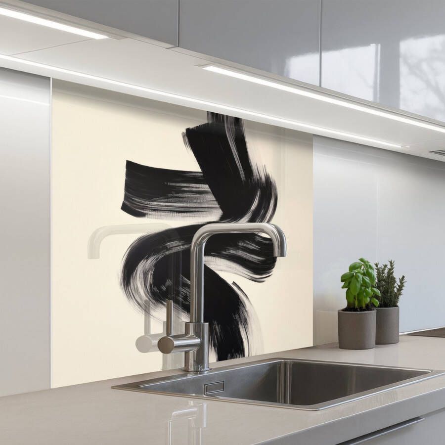 KitchenYeah Keuken achterwand 80x80 cm Spatscherm zelfklevend Strepen Zwart Abstract Muurbeschermer Spatwand fornuis