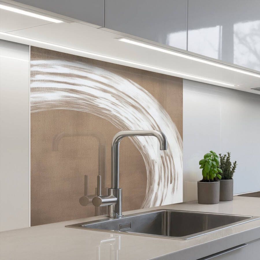 KitchenYeah Keuken achterwand 80x80 cm Spatscherm zelfklevend Verf Bruin Japandi Muurbeschermer Spatwand fornuis