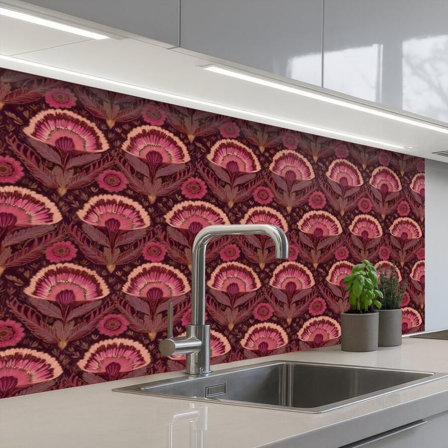 KitchenYeah Keuken achterwand 100x60 cm Spatscherm zelfklevend Antiek Bloemen Kleurrijk Muurbeschermer Spatwand fornuis