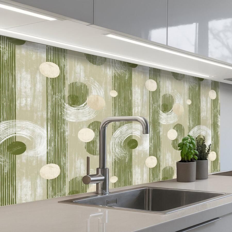 KitchenYeah Keuken achterwand 100x60 cm Spatscherm zelfklevend Artistiek Modern Groen Muurbeschermer Spatwand fornuis