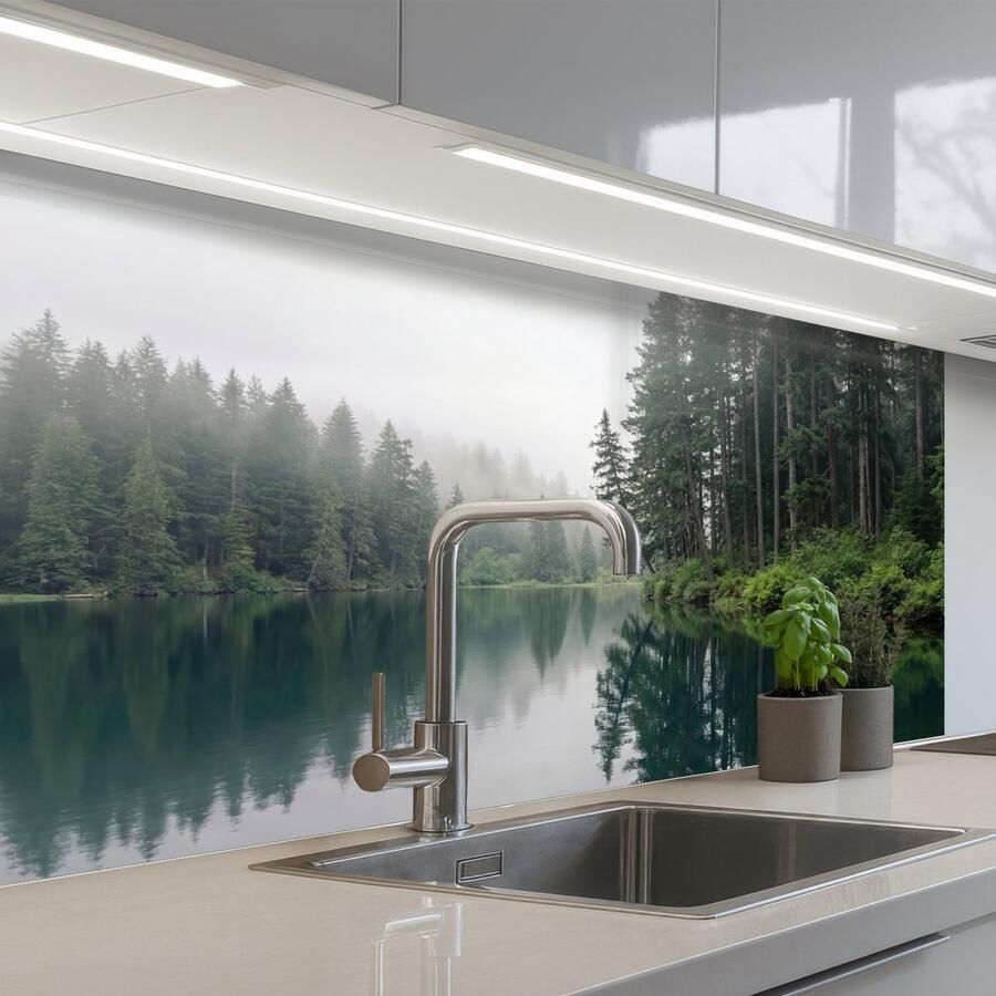 KitchenYeah Keuken achterwand 100x60 cm Spatscherm zelfklevend Bergen Meer Bos Muurbeschermer Spatwand fornuis