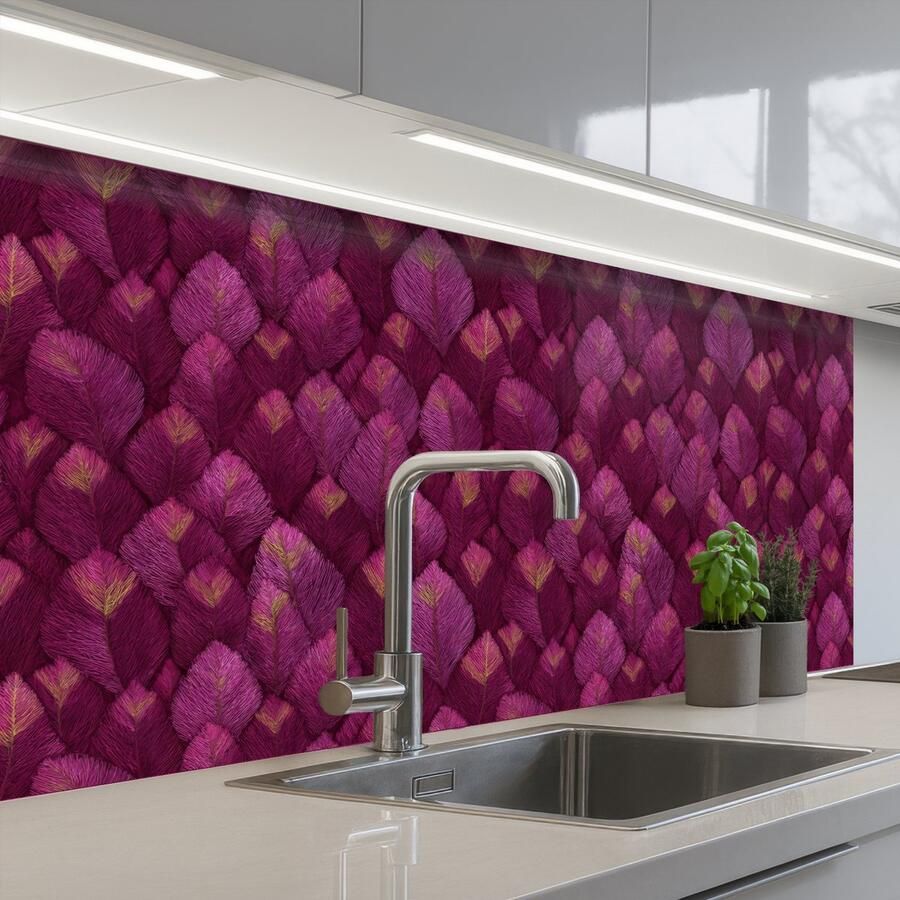 KitchenYeah Keuken achterwand 100x60 cm Spatscherm zelfklevend Bladeren Patroon Burgundy Muurbeschermer Spatwand fornuis