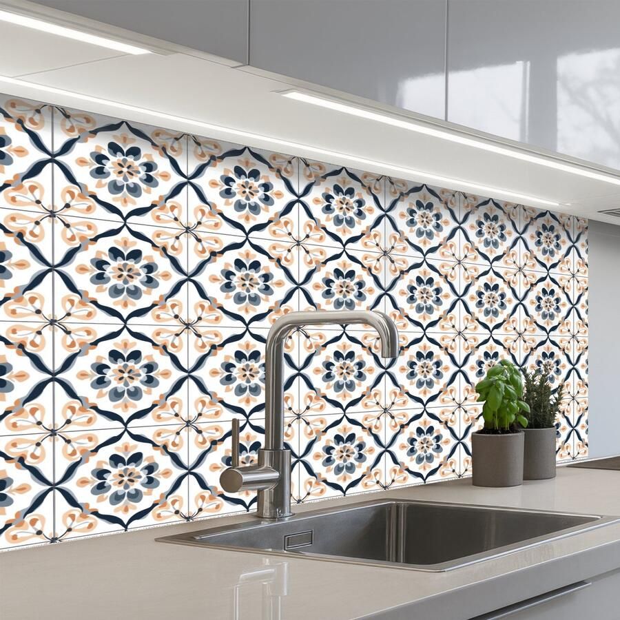 KitchenYeah Keuken achterwand 100x60 cm Spatscherm zelfklevend Bladvorm Patroon Kleurrijk Muurbeschermer Spatwand fornuis