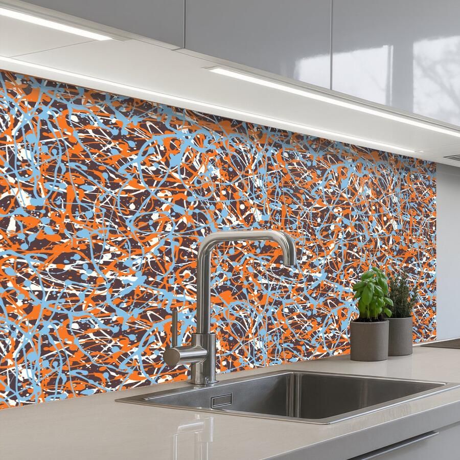 KitchenYeah Keuken achterwand 100x60 cm Spatscherm zelfklevend Blauw Waterverf Chaos Muurbeschermer Spatwand fornuis