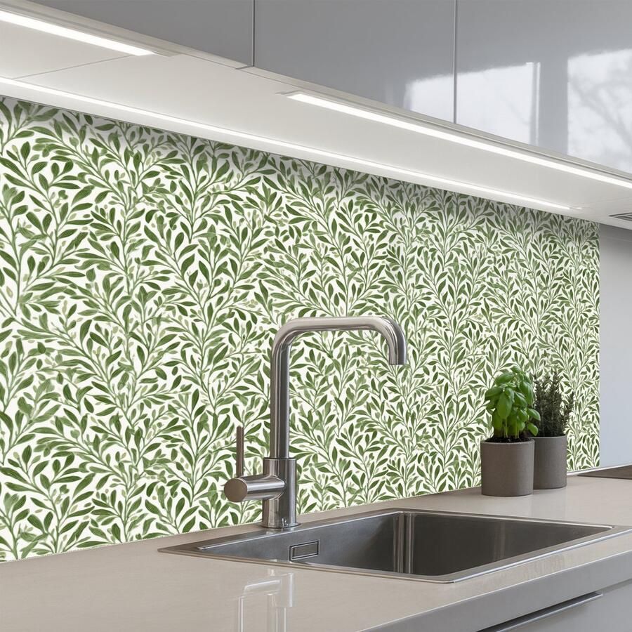 KitchenYeah Keuken achterwand 100x60 cm Spatscherm zelfklevend Botanisch Takken Groen Muurbeschermer Spatwand fornuis