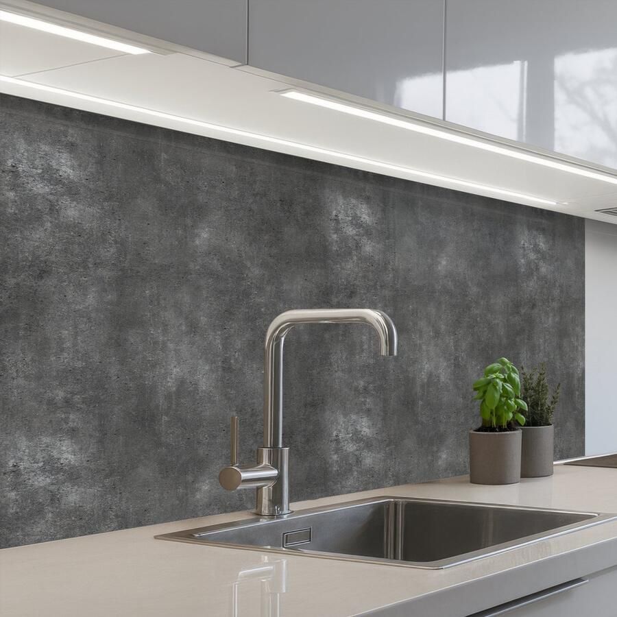 KitchenYeah Keuken achterwand 100x60 cm Spatscherm zelfklevend Donkergrijs Ruw Beton print Muurbeschermer Spatwand fornuis