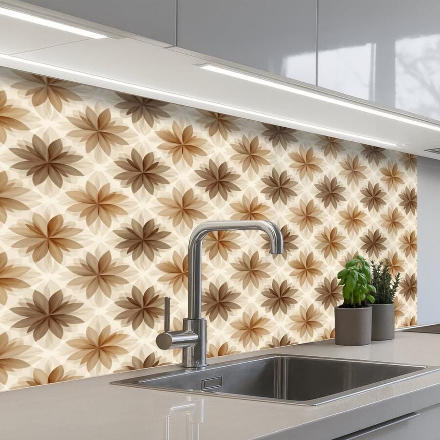 KitchenYeah Keuken achterwand 100x60 cm Spatscherm zelfklevend Geografisch Patroon Bruin Muurbeschermer Spatwand fornuis