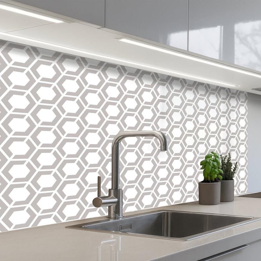 KitchenYeah Keuken achterwand 100x60 cm Spatscherm zelfklevend Grafisch Patroon Modern Hexagon Muurbeschermer Spatwand fornuis