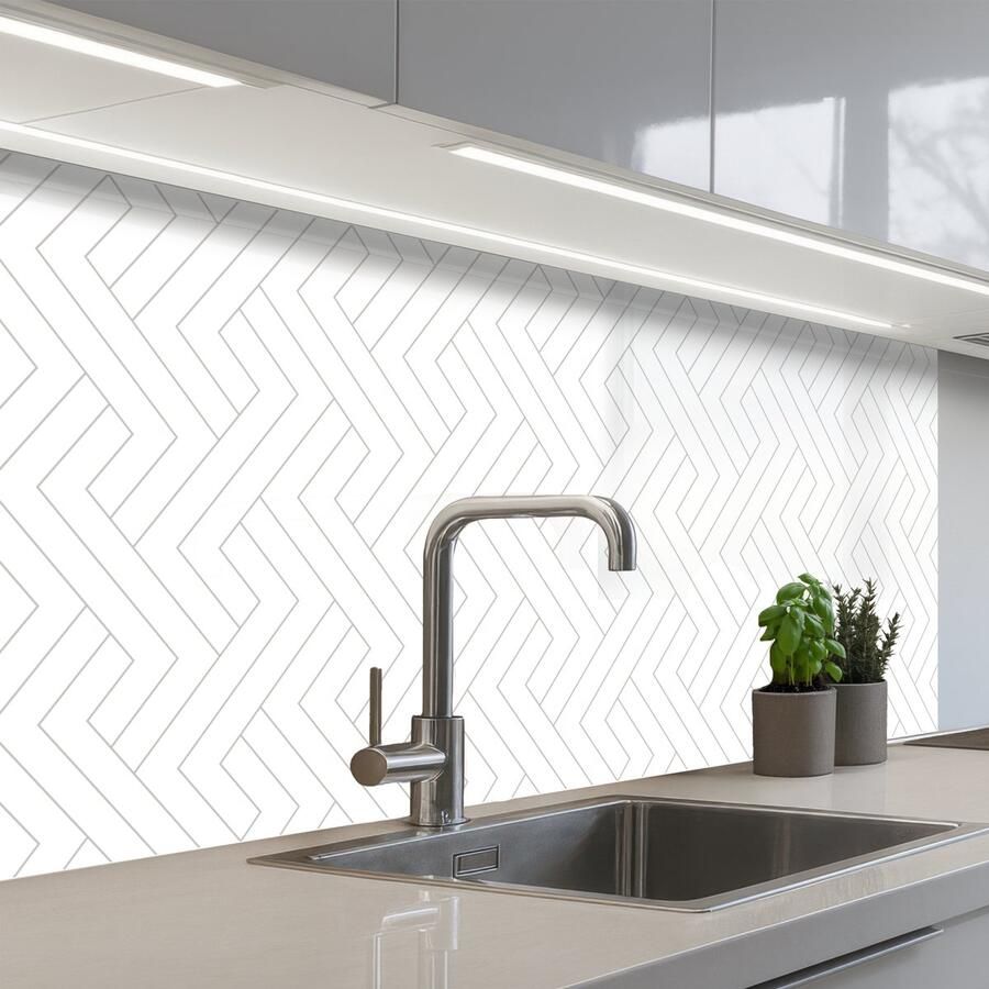 KitchenYeah Keuken achterwand 100x60 cm Spatscherm zelfklevend Grafisch Patroon Modern Schuin Muurbeschermer Spatwand fornuis