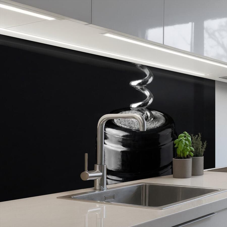 KitchenYeah Keuken achterwand 100x60 cm Spatscherm zelfklevend Kurkentrekker Wijn Zwart Wit Muurbeschermer Spatwand fornuis