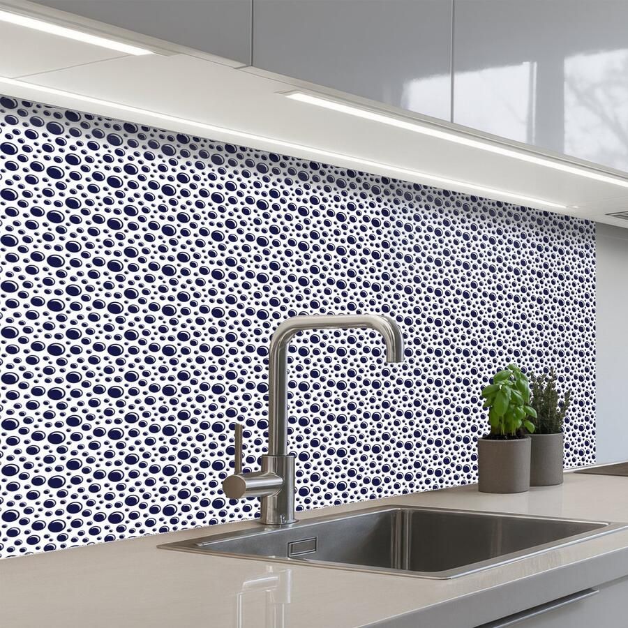 KitchenYeah Keuken achterwand 100x60 cm Spatscherm zelfklevend Oceaan Bubbel Blauw Wit Muurbeschermer Spatwand fornuis