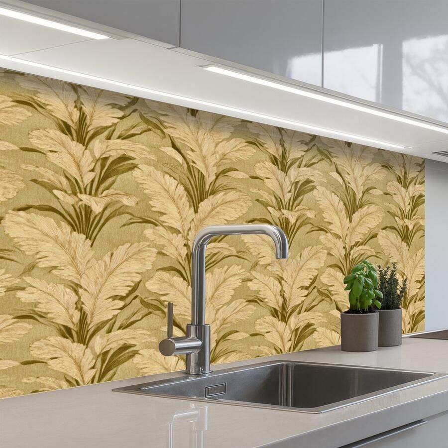 KitchenYeah Keuken achterwand 100x60 cm Spatscherm zelfklevend Palmbladeren Klassiek Groen Muurbeschermer Spatwand fornuis