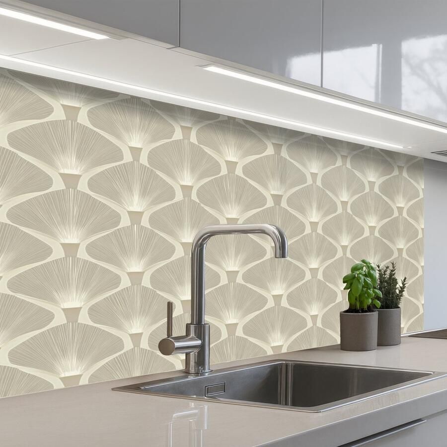 KitchenYeah Keuken achterwand 100x60 cm Spatscherm zelfklevend Paneel Ginkgo Zand Muurbeschermer Spatwand fornuis