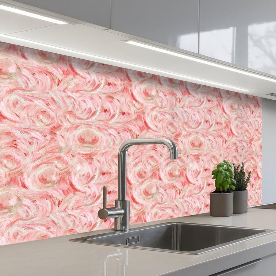 KitchenYeah Keuken achterwand 100x60 cm Spatscherm zelfklevend Vloeiend Olieverf Roze Muurbeschermer Spatwand fornuis