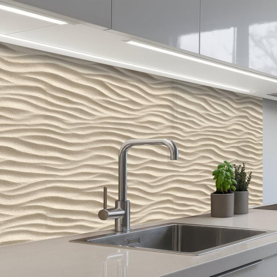 KitchenYeah Keuken achterwand 100x60 cm Spatscherm zelfklevend Zand Golven Beige Muurbeschermer Spatwand fornuis