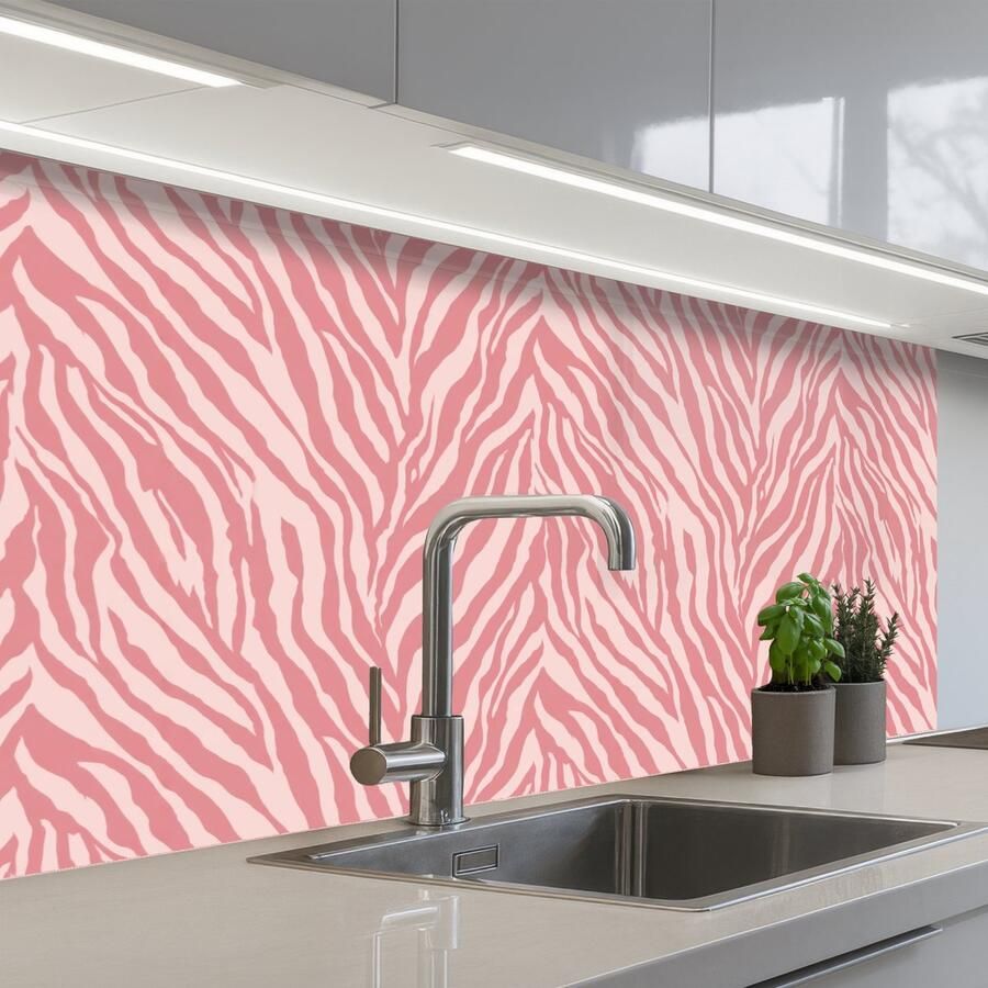 KitchenYeah Keuken achterwand 100x60 cm Spatscherm zelfklevend Zebra Print Roze Muurbeschermer Spatwand fornuis