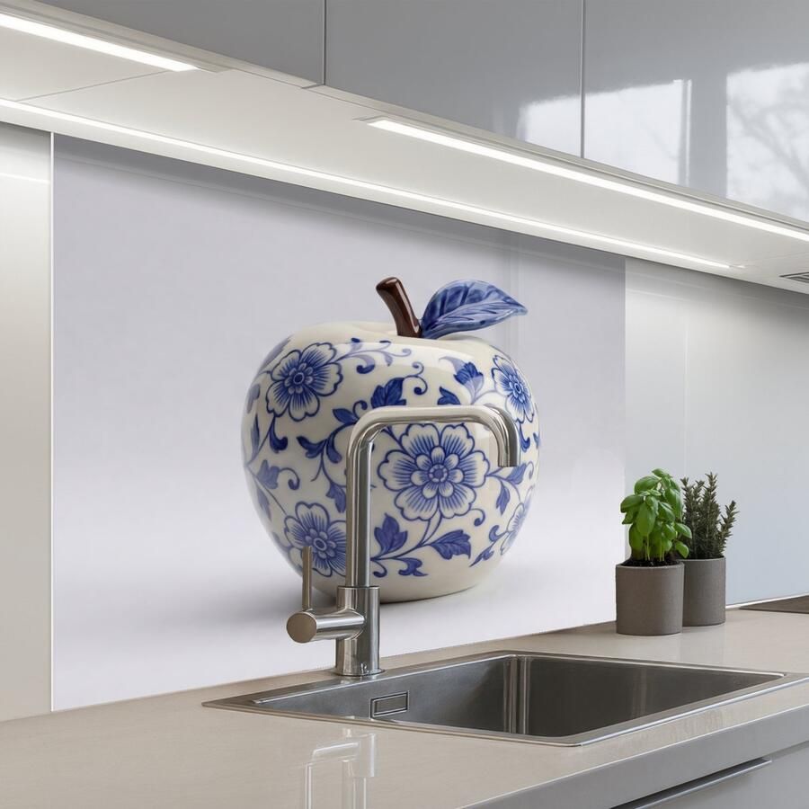 KitchenYeah Keuken achterwand 100x80 cm Spatscherm zelfklevend Appel Blauw Klassiek Muurbeschermer Spatwand fornuis