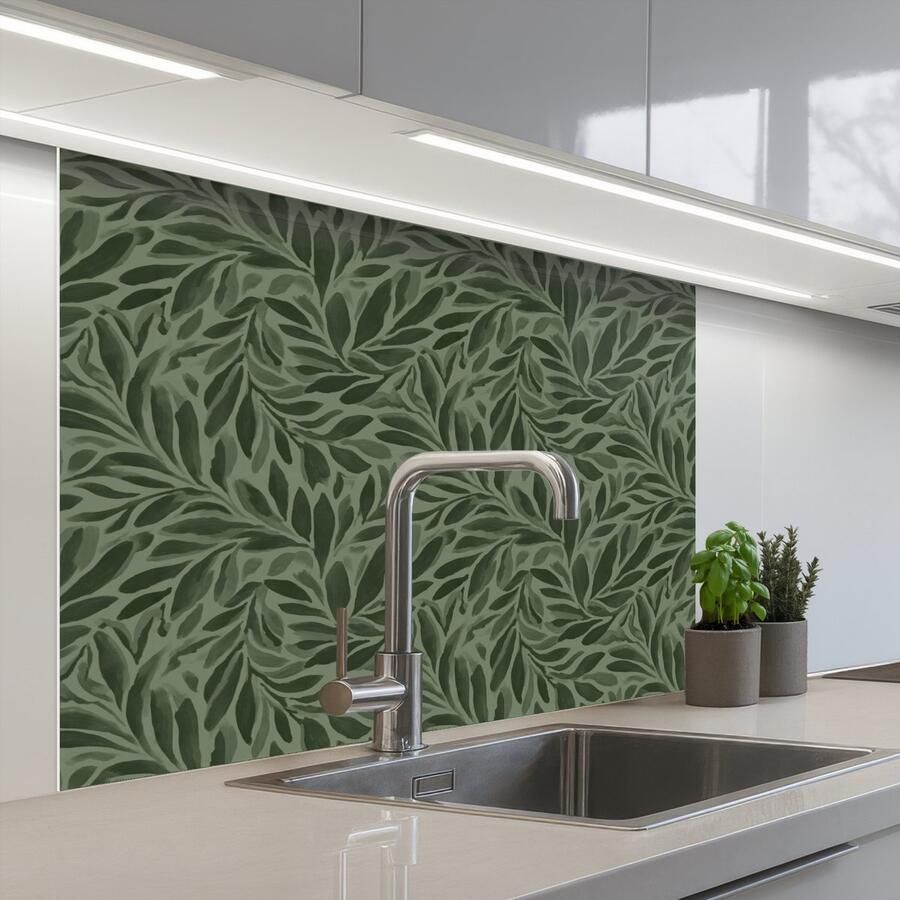 KitchenYeah Keuken achterwand 100x80 cm Spatscherm zelfklevend Bladeren Organisch Groen Muurbeschermer Spatwand fornuis