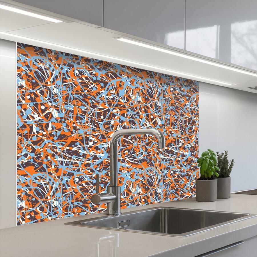 KitchenYeah Keuken achterwand 100x80 cm Spatscherm zelfklevend Blauw Waterverf Chaos Muurbeschermer Spatwand fornuis