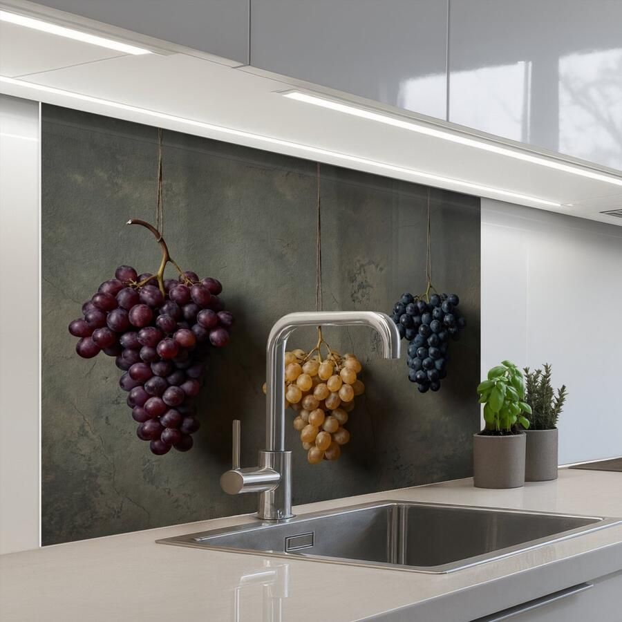KitchenYeah Keuken achterwand 100x80 cm Spatscherm zelfklevend Druiven Kleurrijk Muur Muurbeschermer Spatwand fornuis