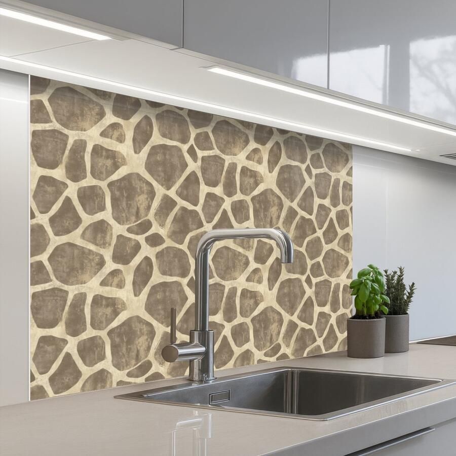 KitchenYeah Keuken achterwand 100x80 cm Spatscherm zelfklevend Giraf Patroon Beige Bruin Muurbeschermer Spatwand fornuis