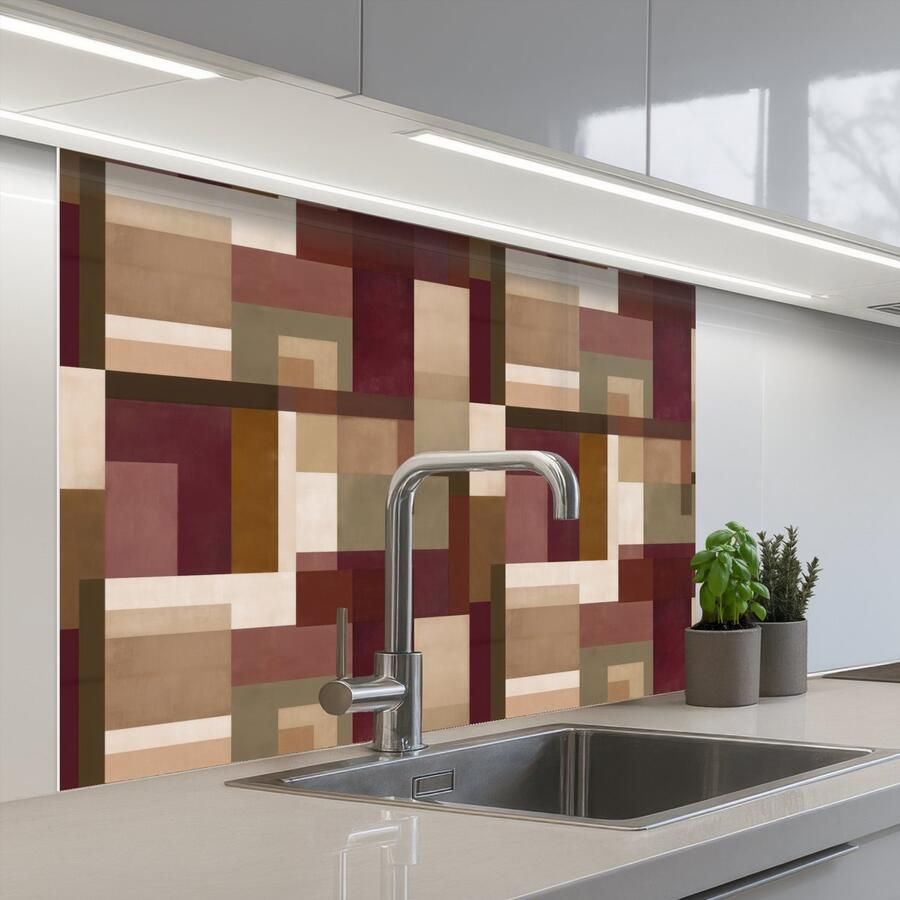 KitchenYeah Keuken achterwand 100x80 cm Spatscherm zelfklevend Modern Geometrie Kleurrijk Muurbeschermer Spatwand fornuis
