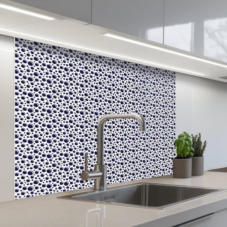KitchenYeah Keuken achterwand 100x80 cm Spatscherm zelfklevend Oceaan Bubbel Blauw Wit Muurbeschermer Spatwand fornuis