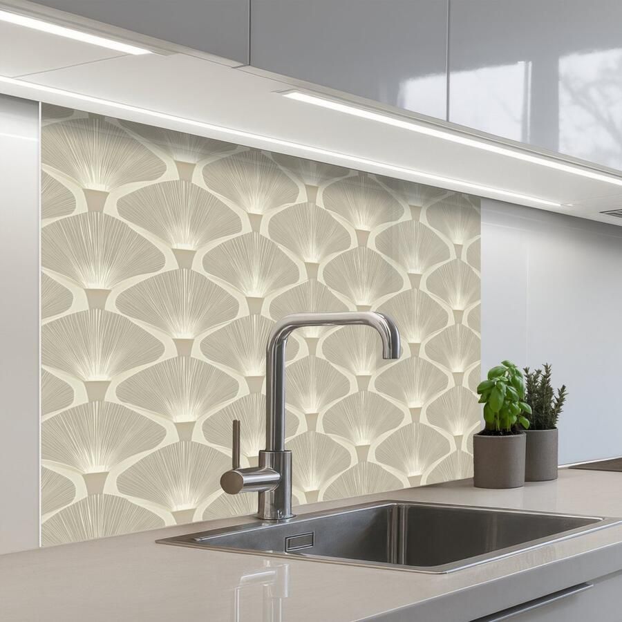 KitchenYeah Keuken achterwand 100x80 cm Spatscherm zelfklevend Paneel Ginkgo Zand Muurbeschermer Spatwand fornuis